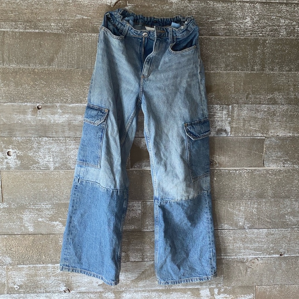 H&M Wide Leg High Waisted Patch Jeans Size 12 Girls